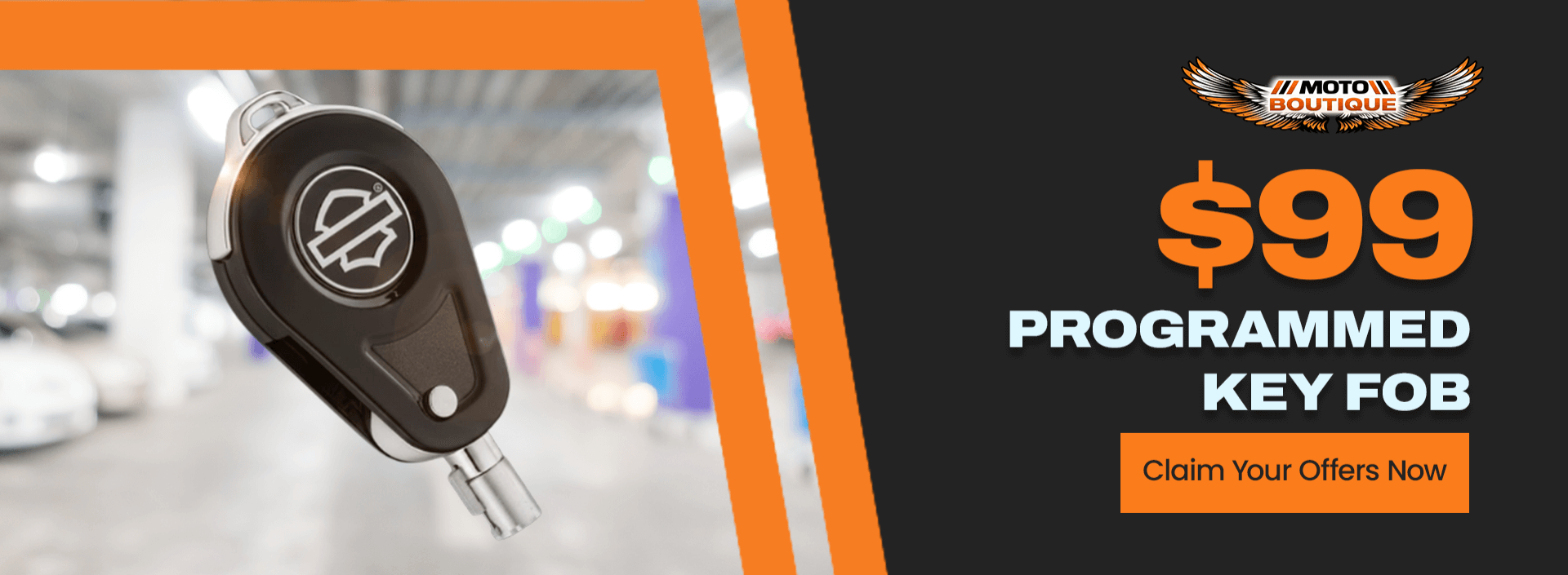 Moto Boutique programmed motorcycle key fob service priced at $99.